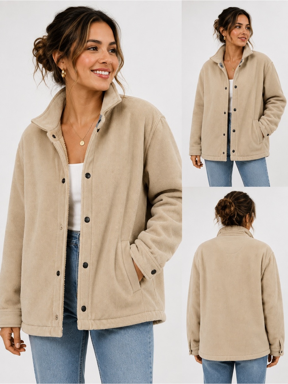 Cozy Neutral Teddy Jacket with Snap Front